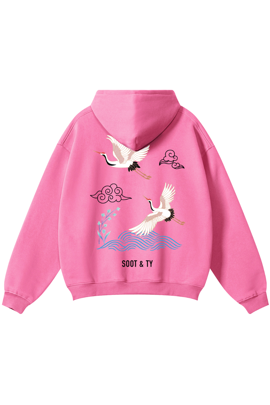 Crane Waves Reflective Graphic Relaxed Fit Hoodie