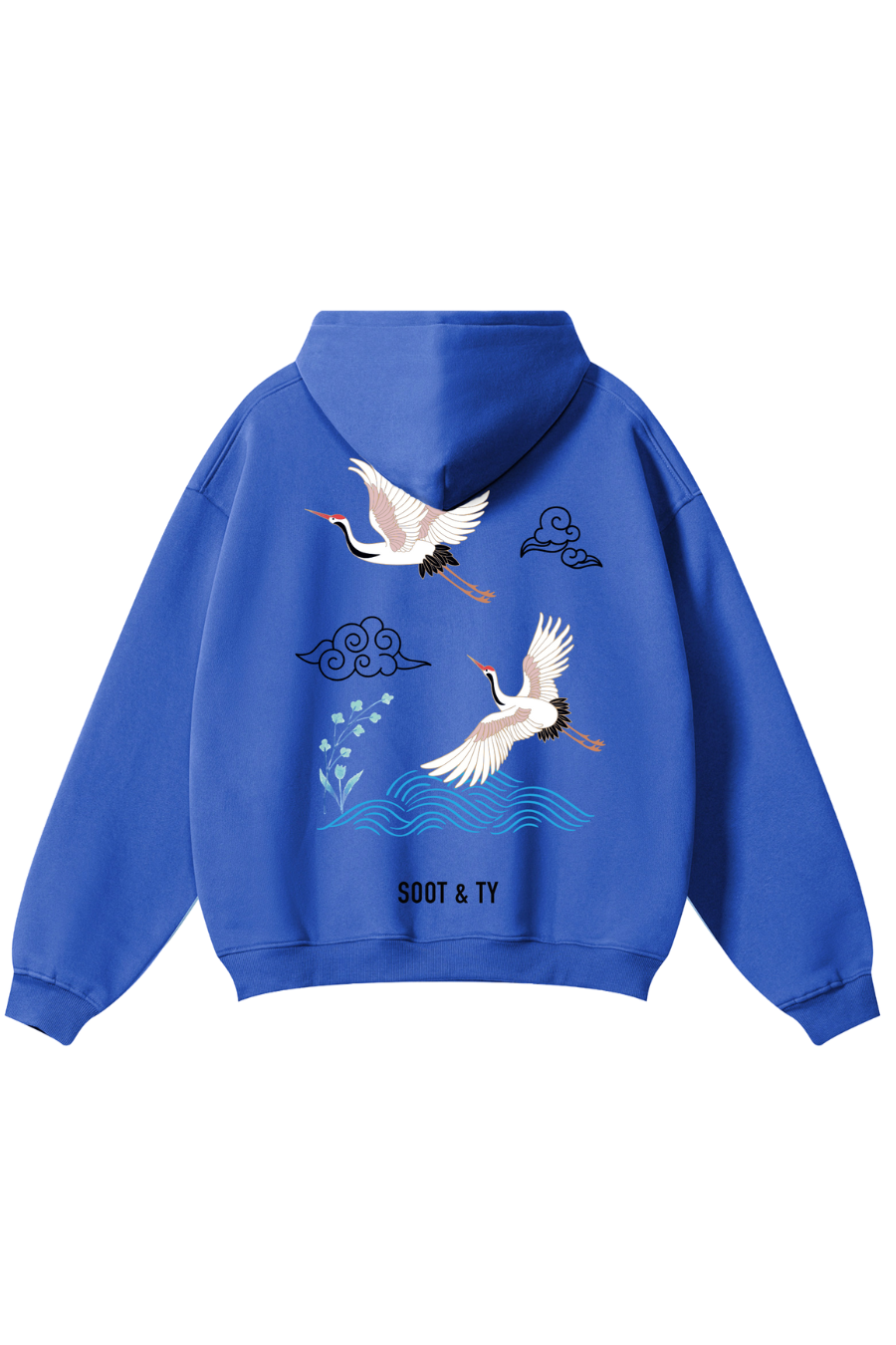 Reflective Crane Waves Print Relaxed Fit Hoodie – Soot and Ty