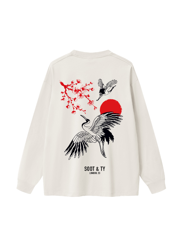 Plum Crane Graphic Oversized Long T-Shirt