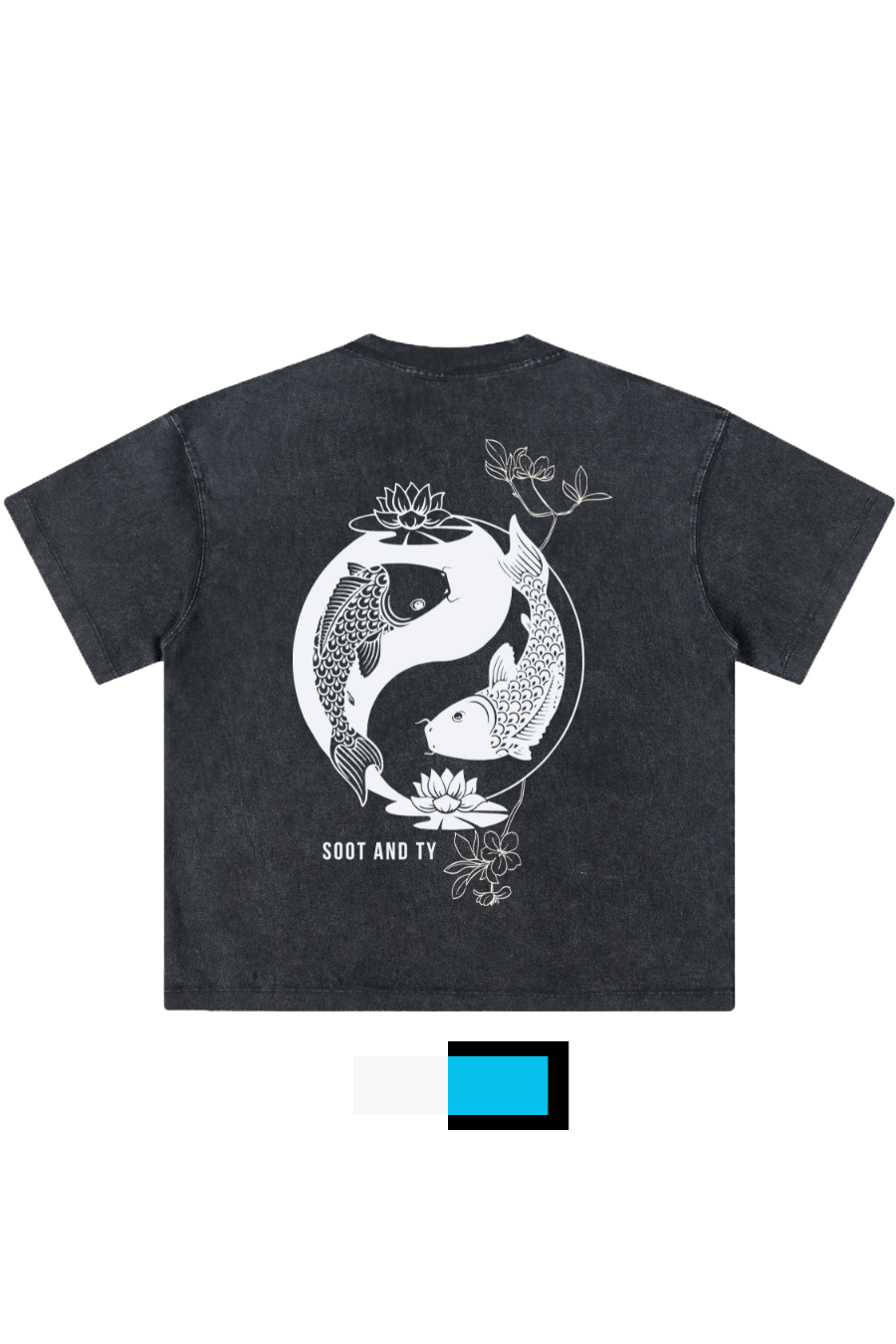 Glow in Dark Ying Yang Koi Relaxed Fit T-Shirt Stonewash Black