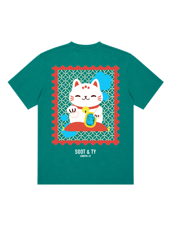 Lucky Cat Graphic Stonewash Oversize Fit T-Shirt