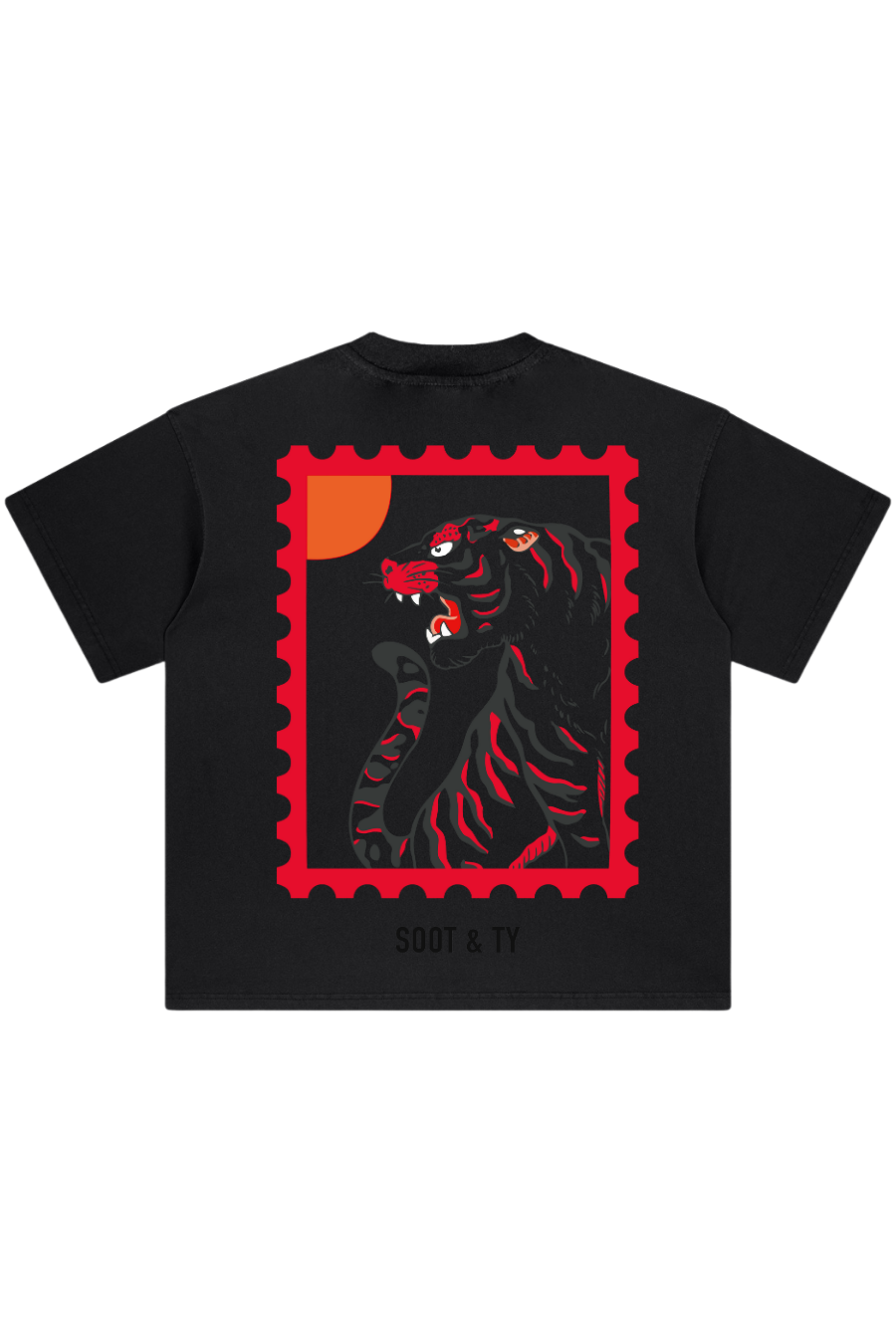 Reflective Tiger Stamp Relaxed Fit T-Shirt Black