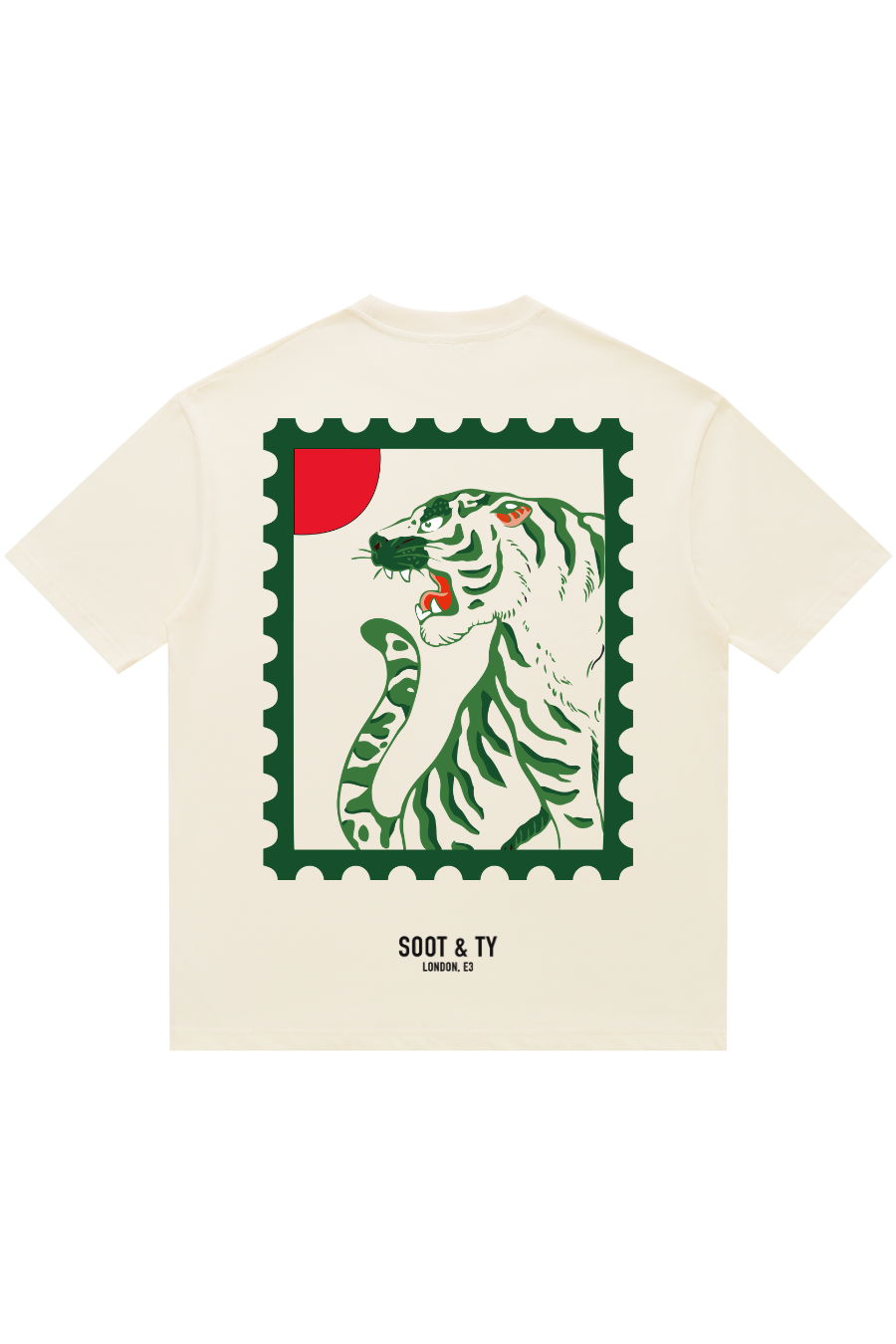 Soot and Ty Tiger Stamp Green Print Relaxed Fit T-Shirt