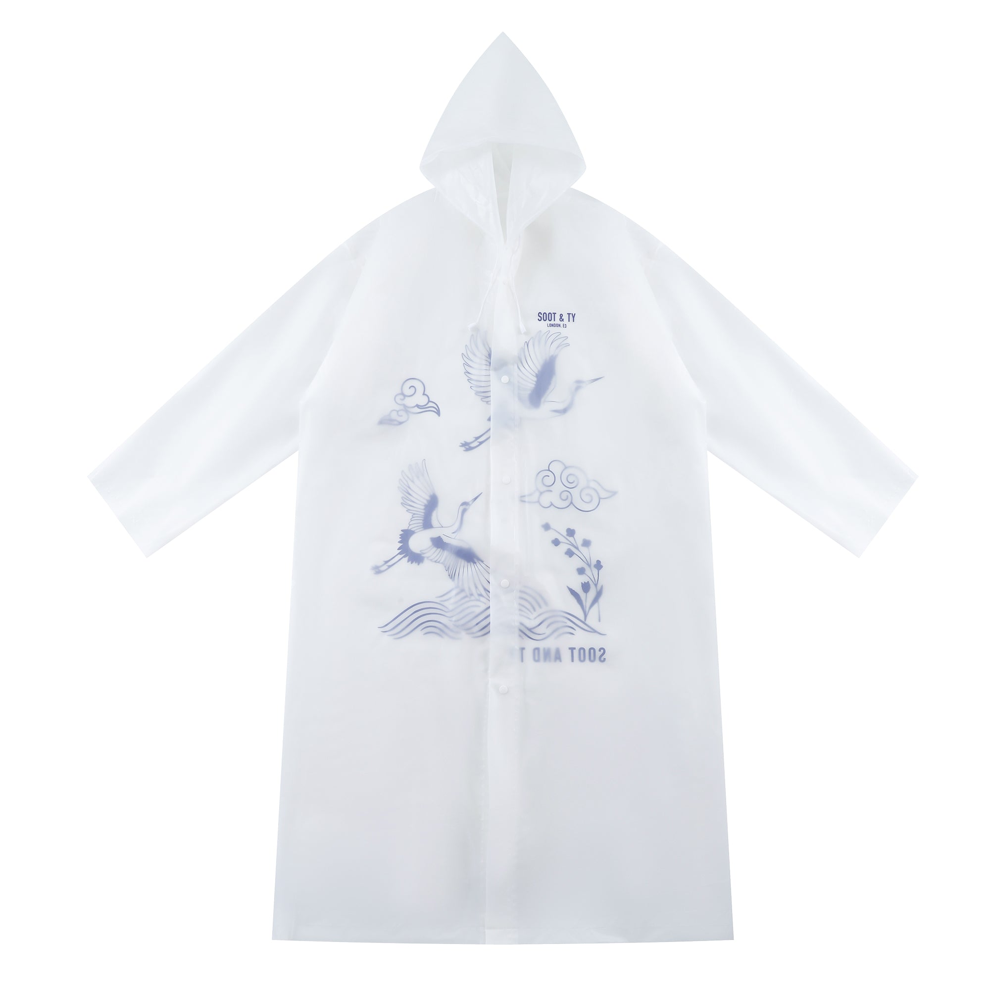 Festival + Re-Usable Travel Raincoat Waterproof Crane Waves Print with Hood