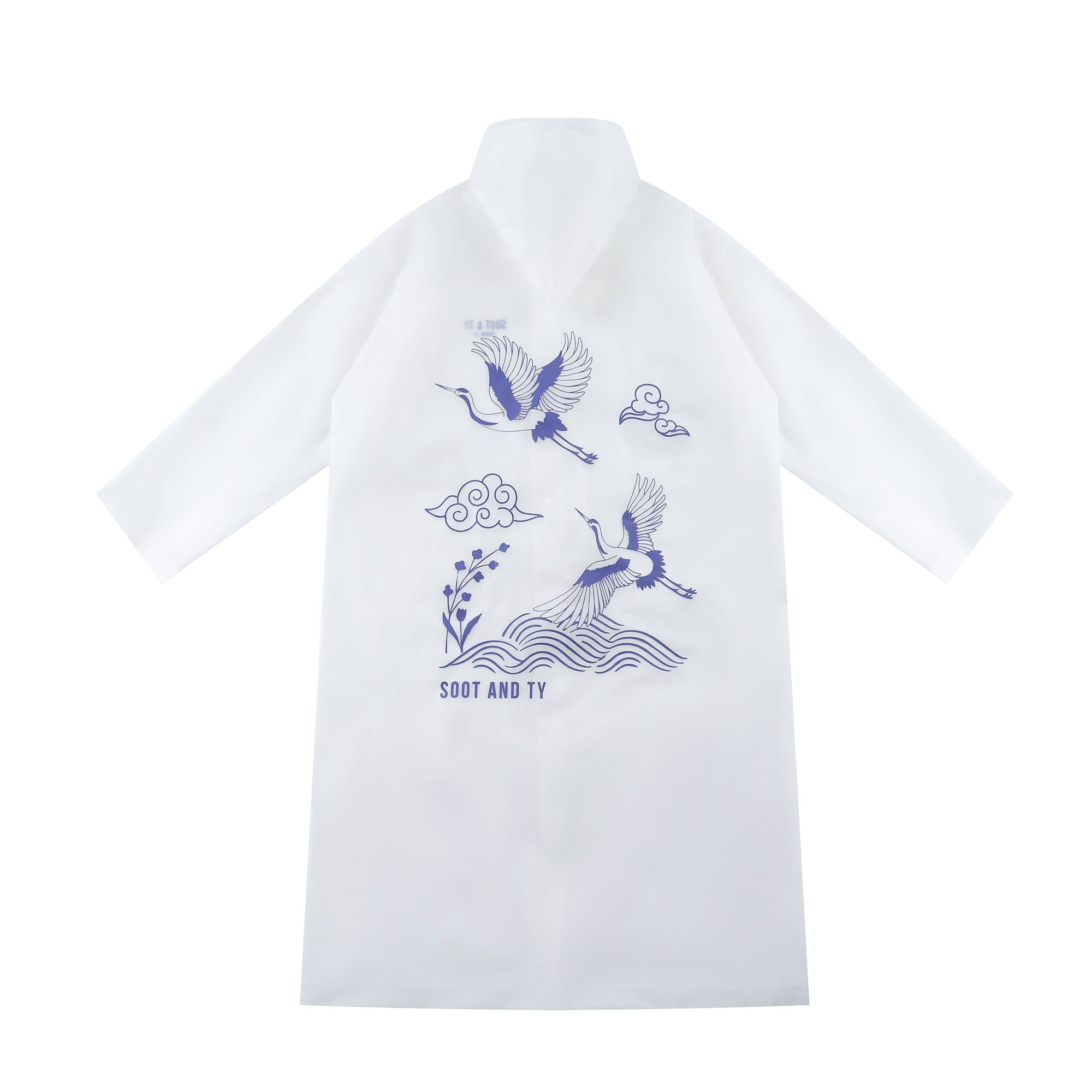 Festival + Re-Usable Travel Raincoat Waterproof Crane Waves Print with Hood