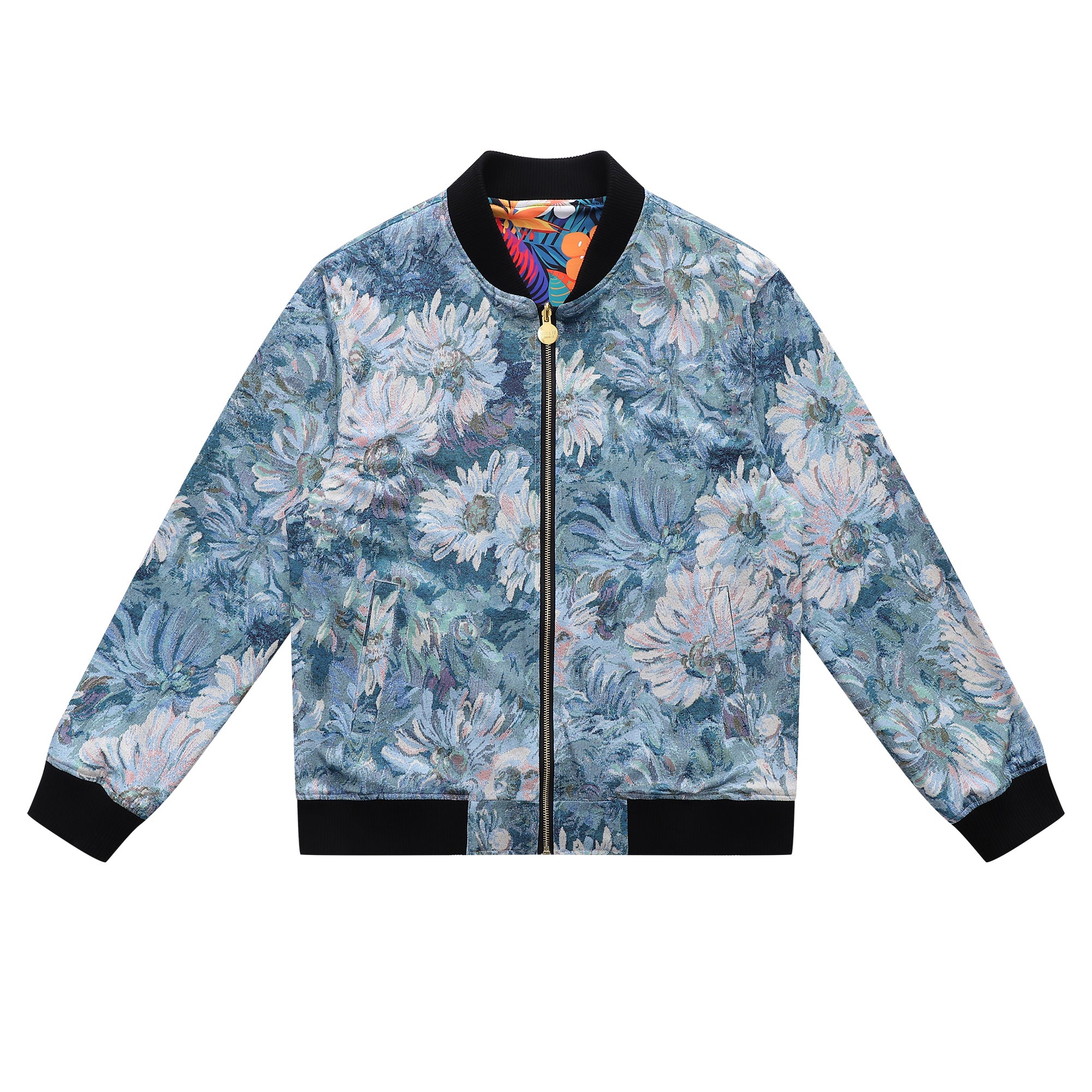 Soot and Ty Reversible Summer Black Floral Bomber Jacket