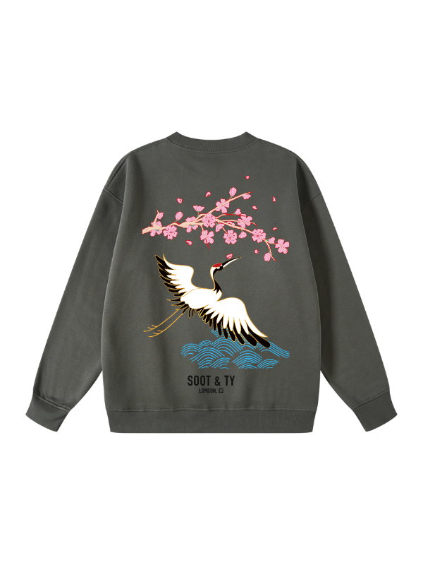 Pretty Crane Reflective Graphic Relaxed Fit Sweatshirt