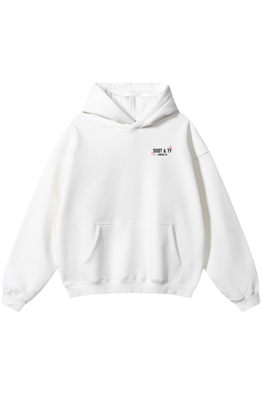 Soot and Ty Reflective Flying Crane Print Relaxed Fit White Hoodie