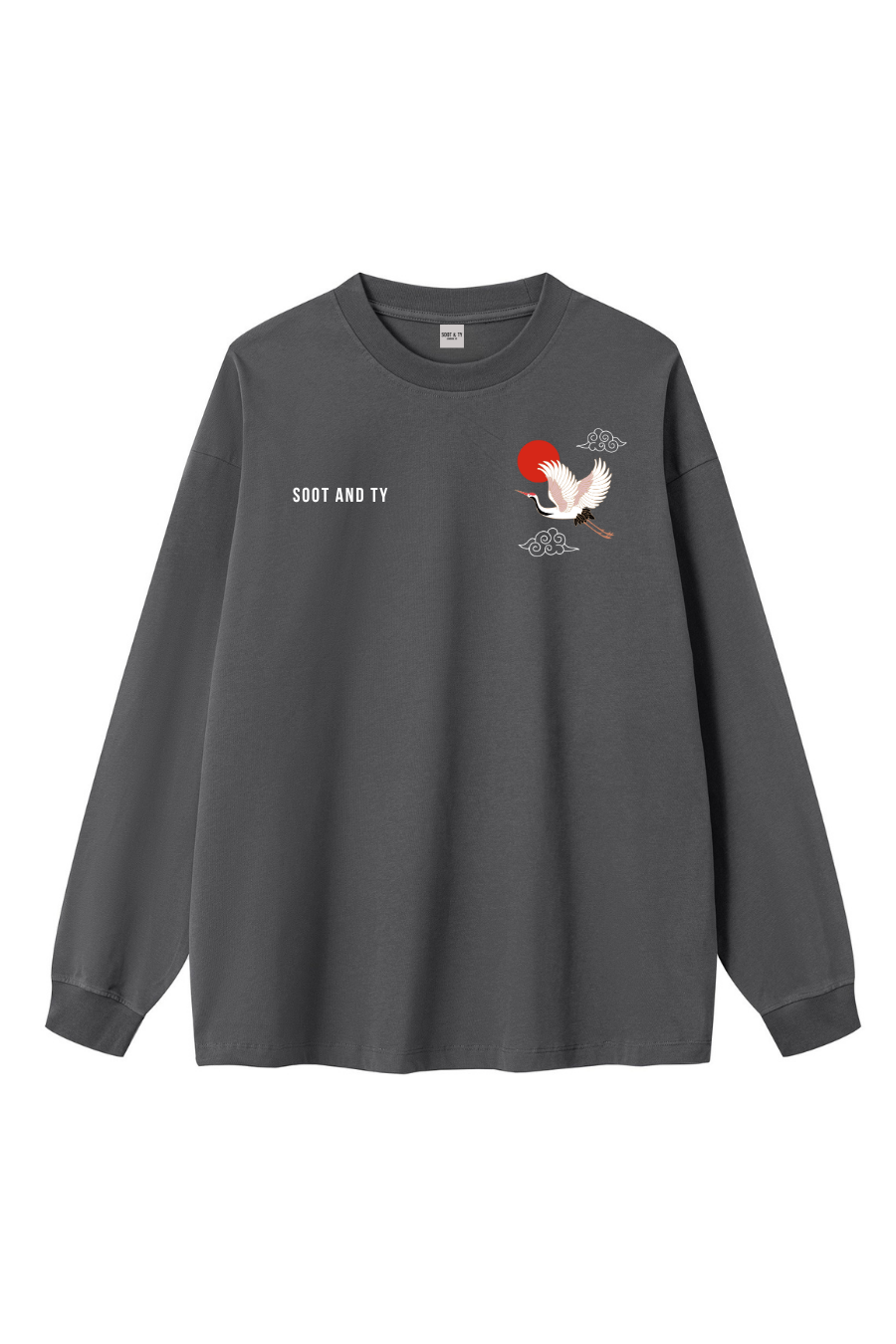 Crane Wave Oversize Long T-Shirt Grey