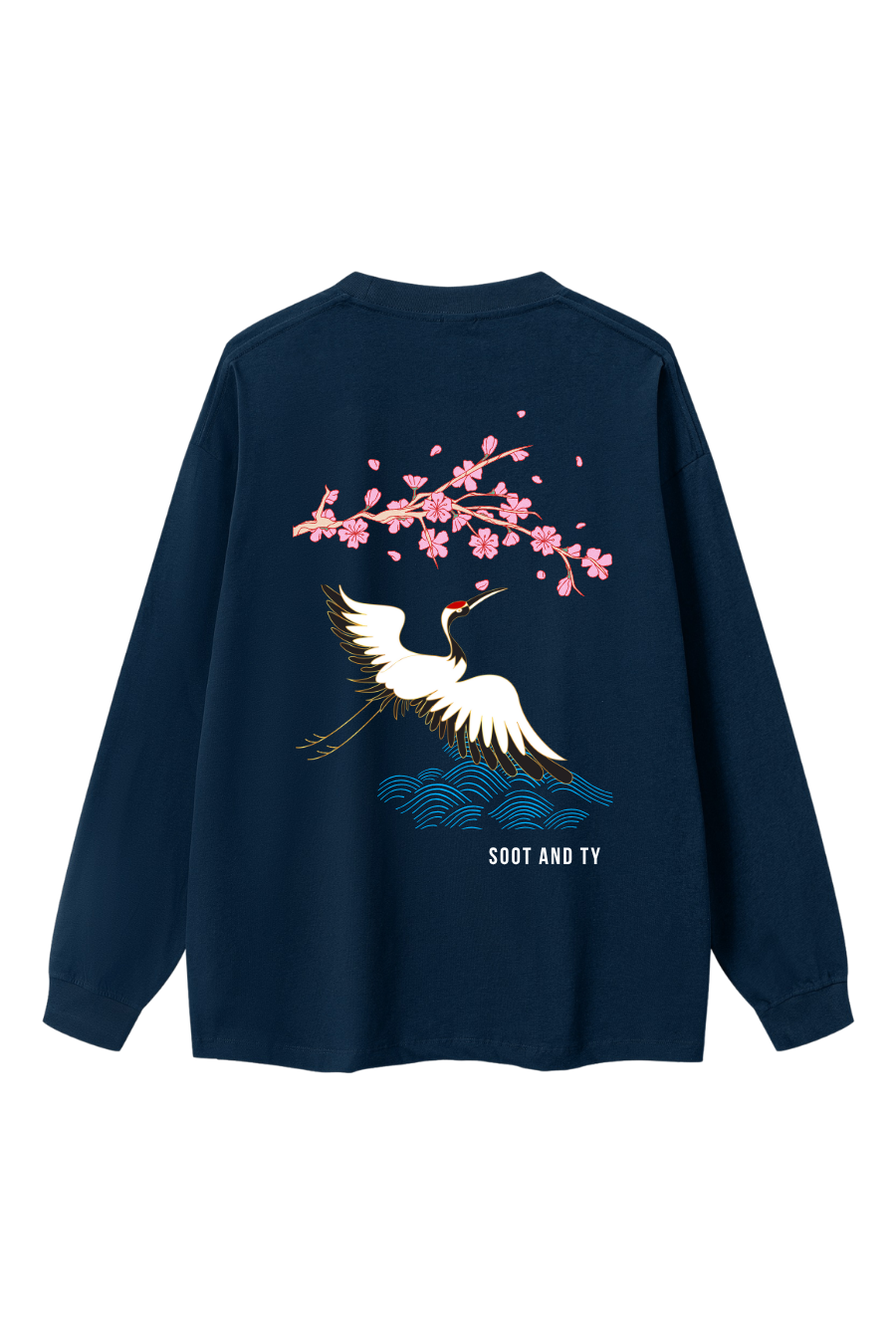 Pretty Crane Oversize Long T-Shirt Navy