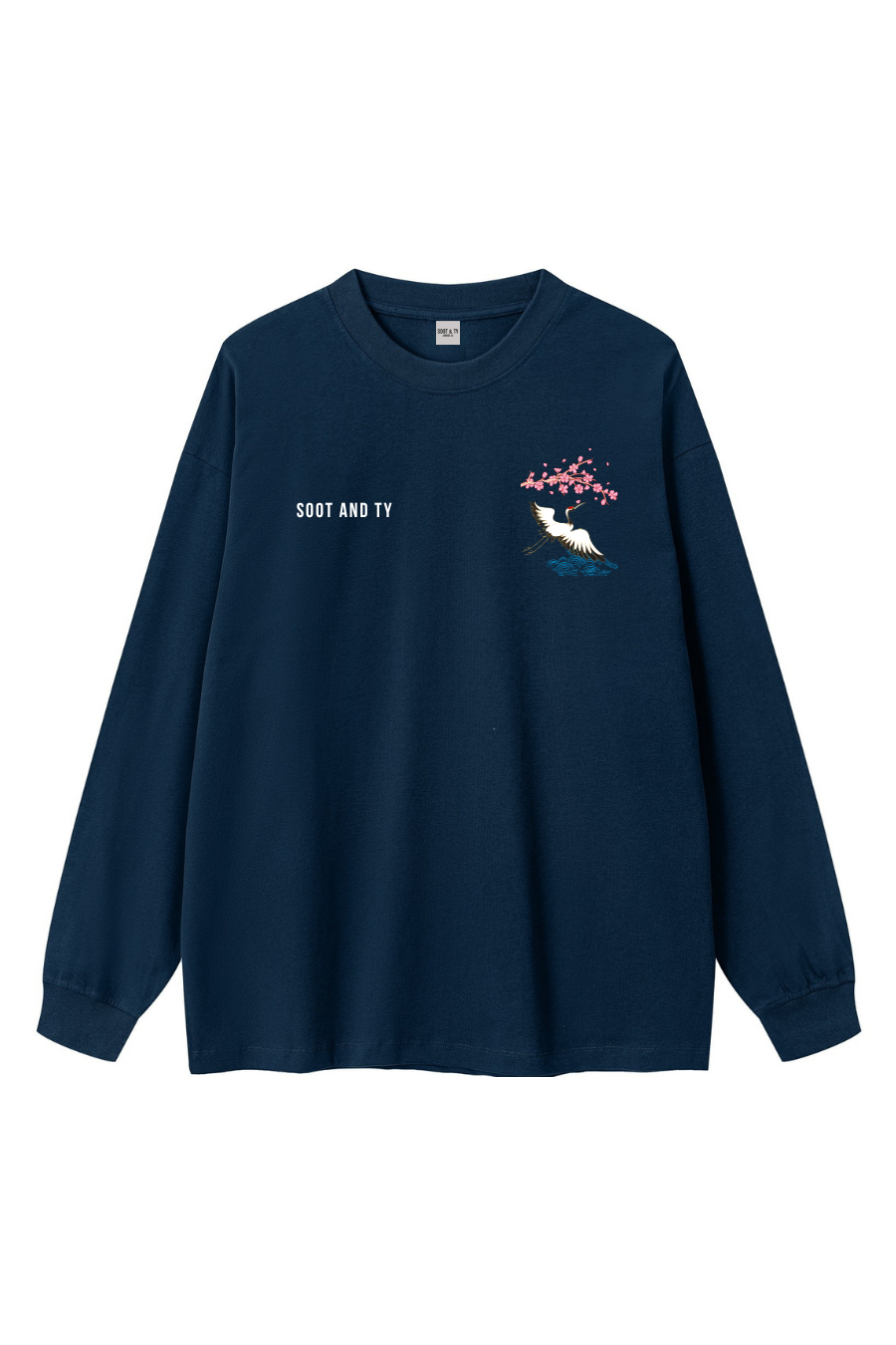 Pretty Crane Oversize Long T-Shirt Navy