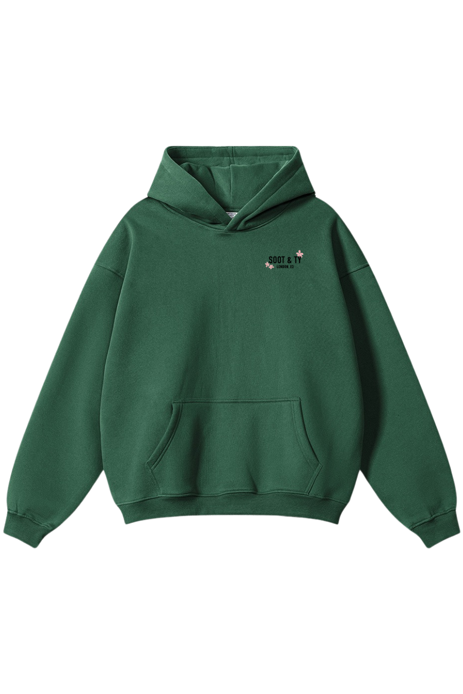 Soot and Ty Reflective Pretty Crane Print Relaxed Fit Green Hoodie