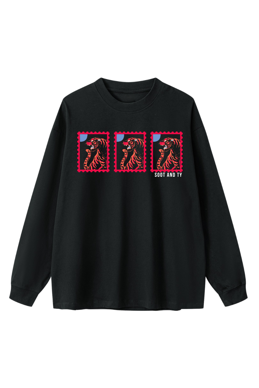 Red Tiger Stamp Oversize Long T-Shirt Black