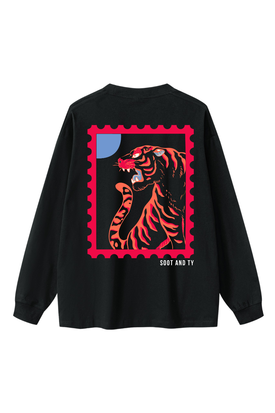 Red Tiger Stamp Oversize Long T-Shirt Black