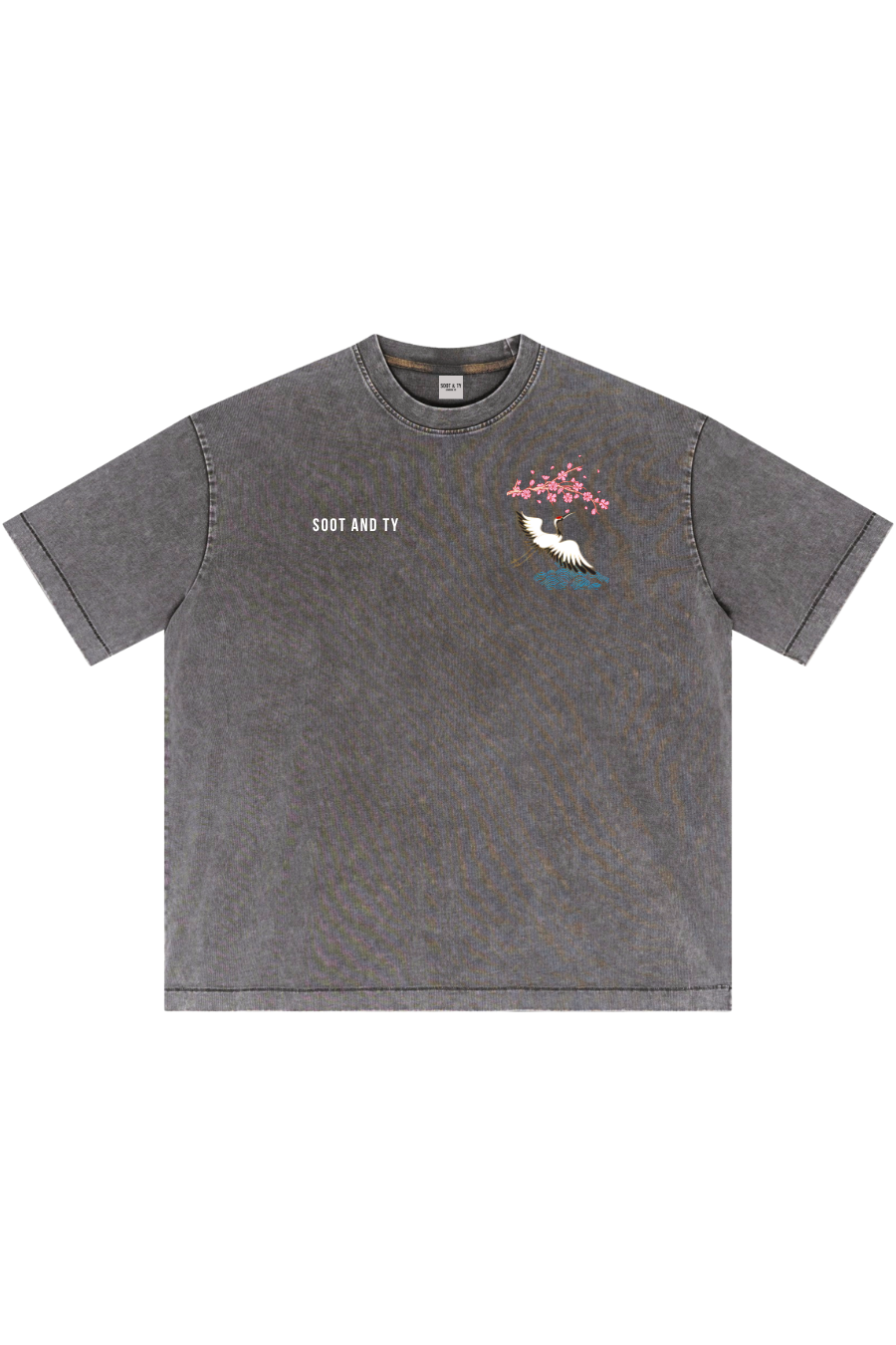 Dark Grey Stonewash Pretty Crane Oversize Fit T-Shirt