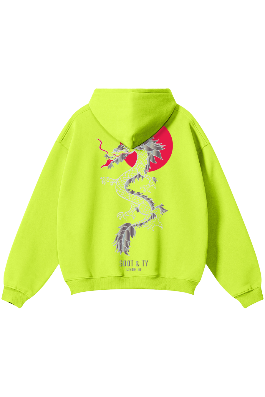 Soot and Ty Reflective Dragon Print Relaxed Fit Neon Yellow Hoodie