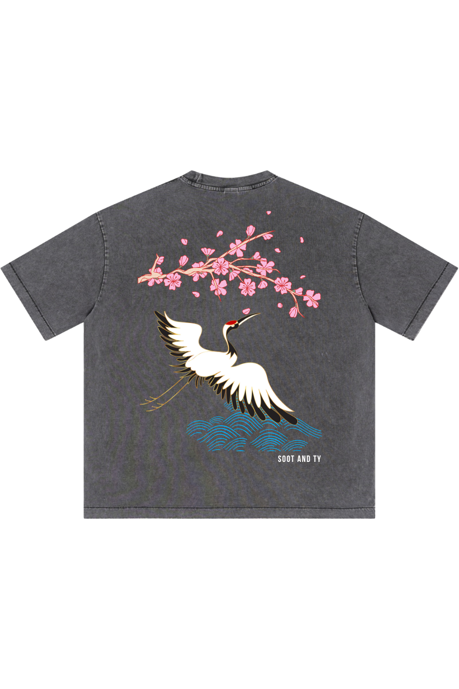 Dark Grey Stonewash Pretty Crane Oversize Fit T-Shirt