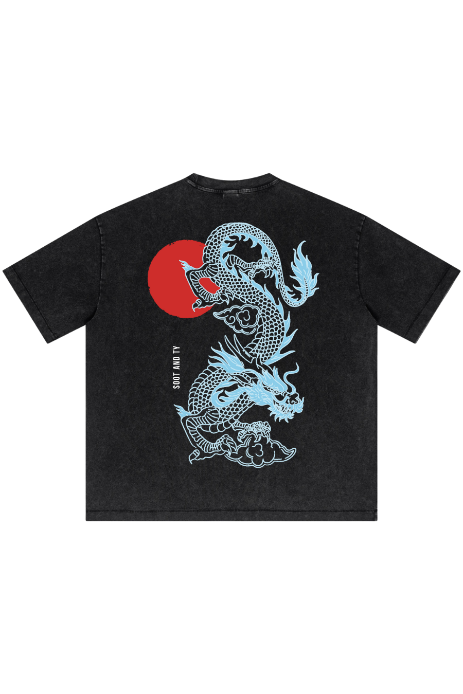 Black Stonewash Neon Dragon Oversize Fit T-Shirt