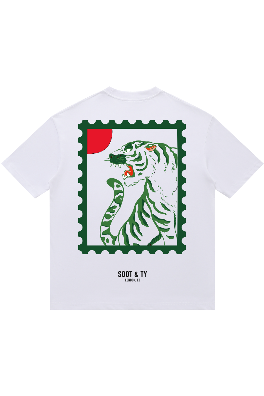 Soot and Ty Tiger Stamp Green Print Relaxed Fit T-Shirt