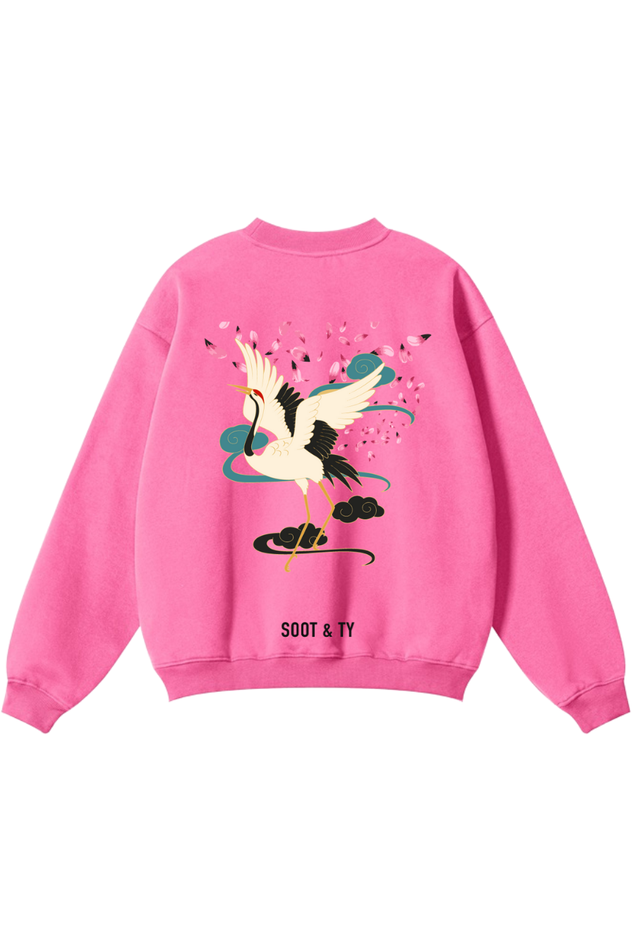 Reflective Dancing Crane Print Relaxed Fit Sweatshirt