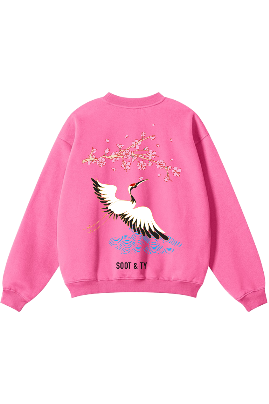Reflective Pretty Crane Print Relaxed Fit Sweatshirt