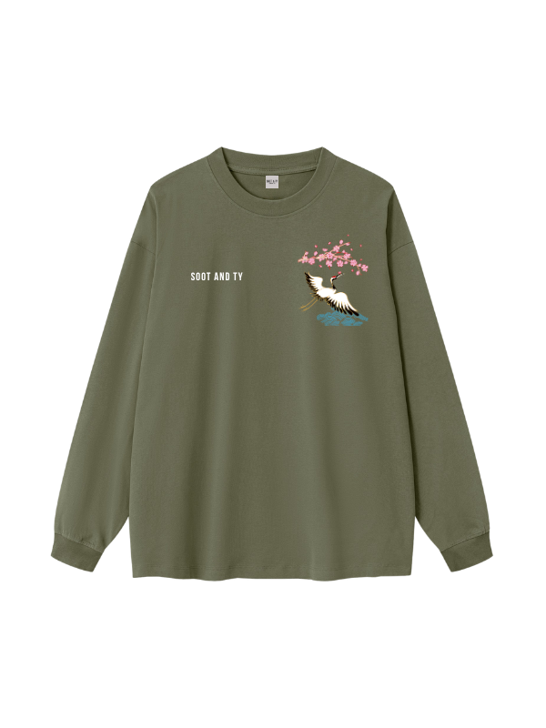 Pretty Crane Graphic Oversized Long T-Shirt