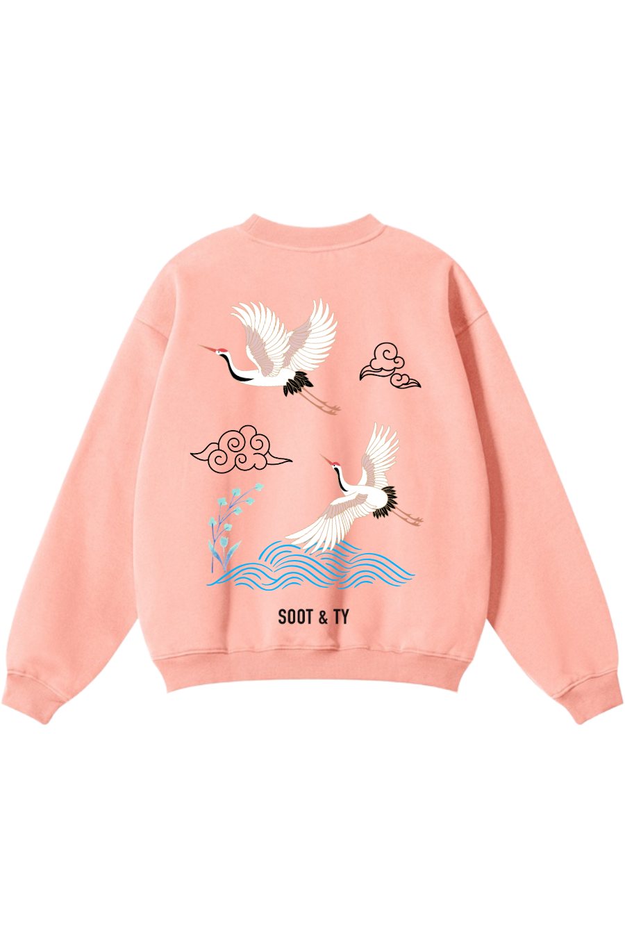 Reflective Crane Wave Print Relaxed Fit Sweatshirt