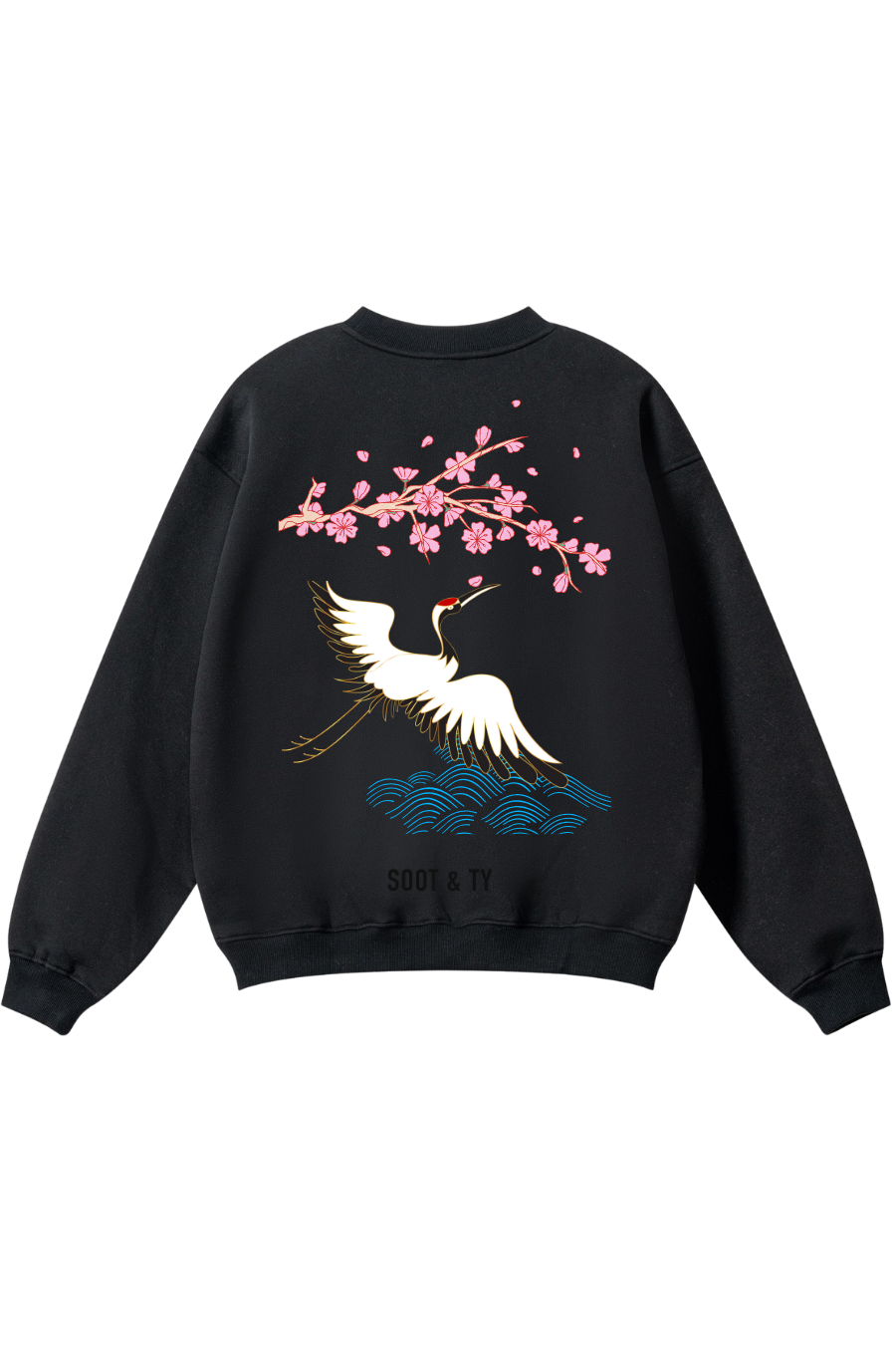 Reflective Pretty Crane Print Relaxed Fit Sweatshirt