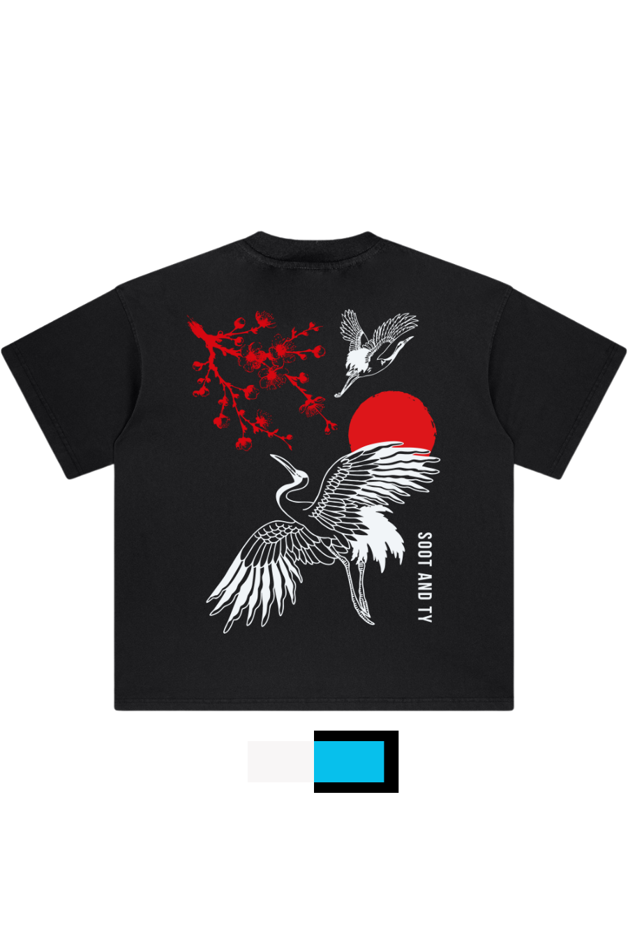 Glow in Dark Plum Crane Relaxed Fit T-Shirt Black