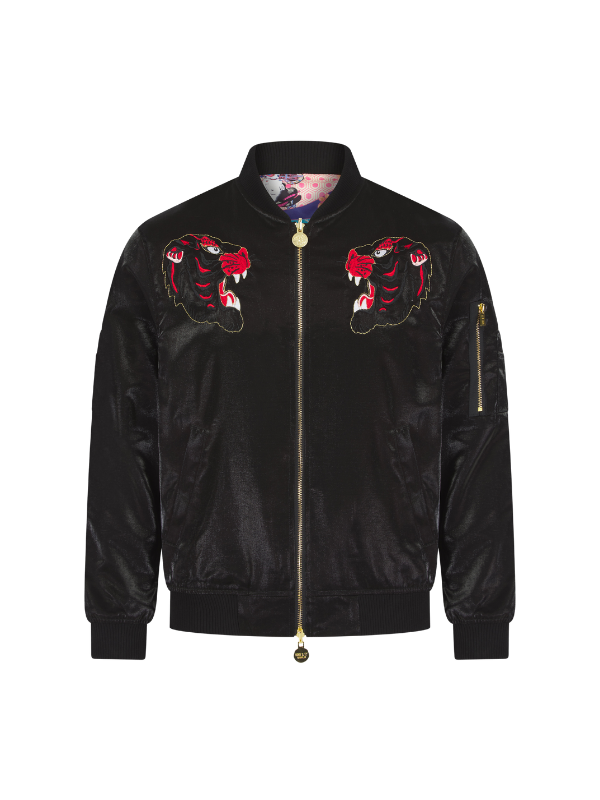 Black Lumiere Tiger Sukajan Reversible Bomber Jacket
