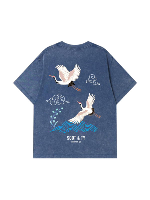 Crane Wave Graphic Stonewash Relaxed Fit T-Shirt
