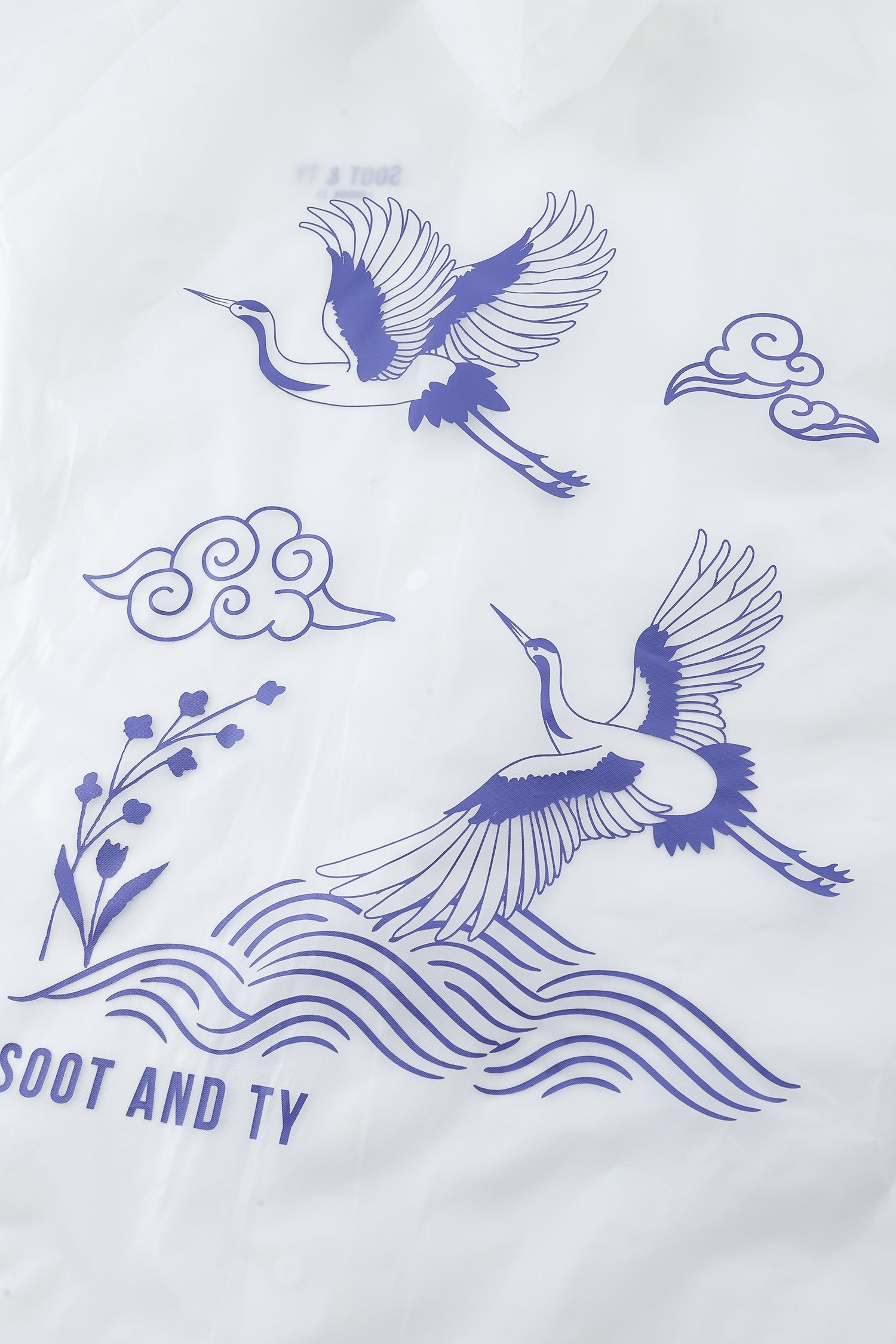 Festival + Re-Usable Travel Raincoat Waterproof Crane Waves Print with Hood