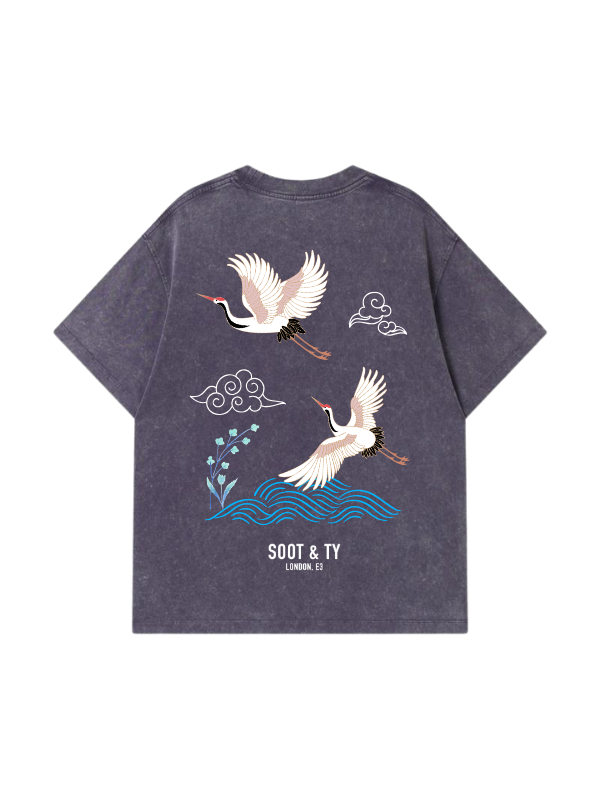 Crane Wave Graphic Stonewash Relaxed Fit T-Shirt
