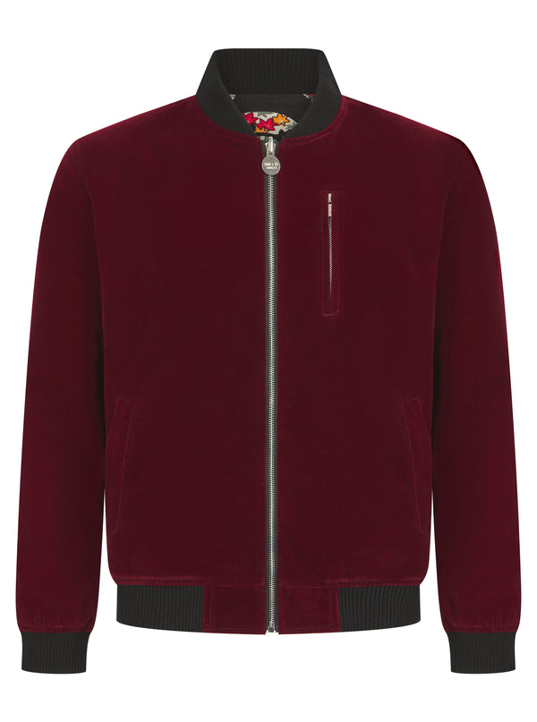 Soot and Ty Red Velvet Bomber Jacket