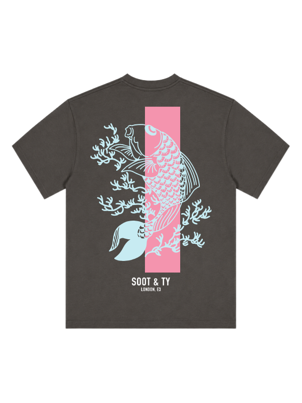 Koi Coral Stripe Graphic Relaxed Fit T-Shirt