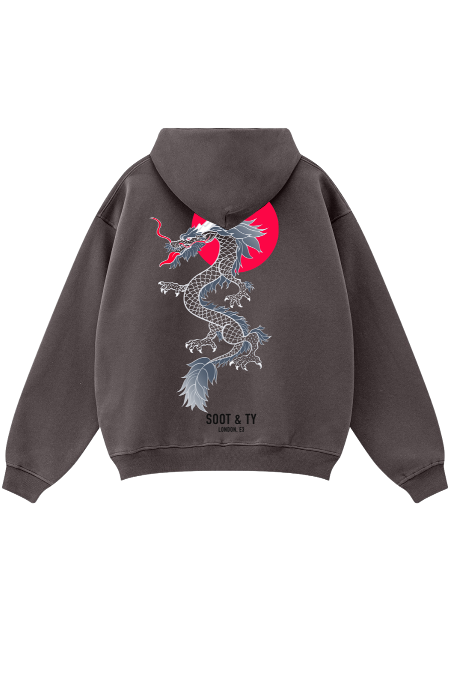 Plum brown hoodie with a dragon design on the back