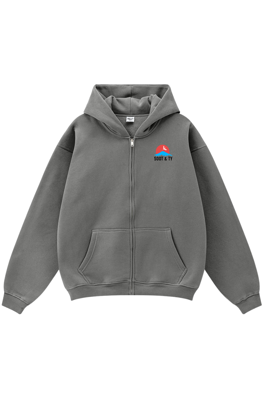 Pretty Crane Reflective Graphic Relaxed Fit Zip-Up Hoodie
