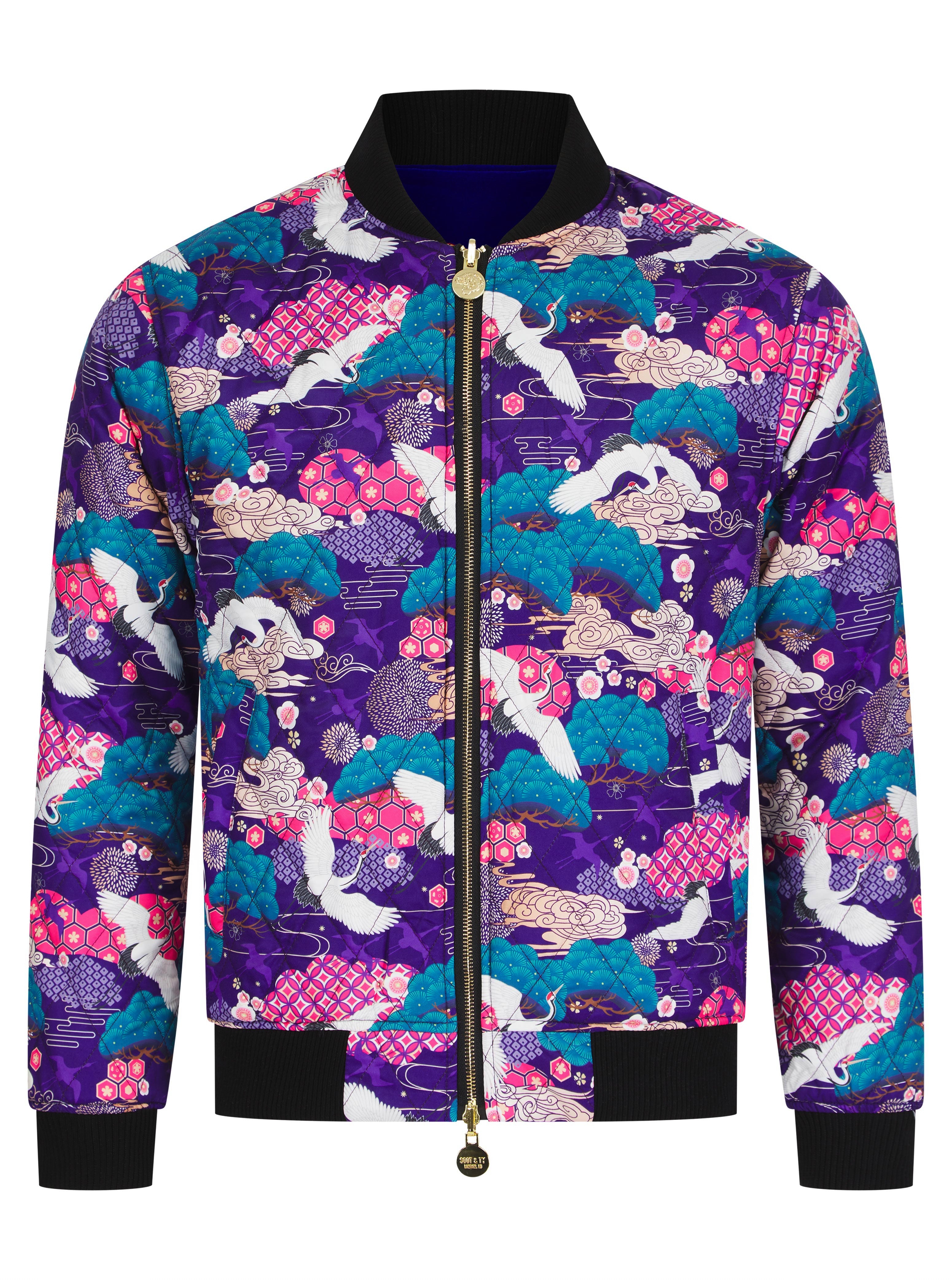 Electric Blue Velvet Reversible Tiger Sukajan Bomber Jacket