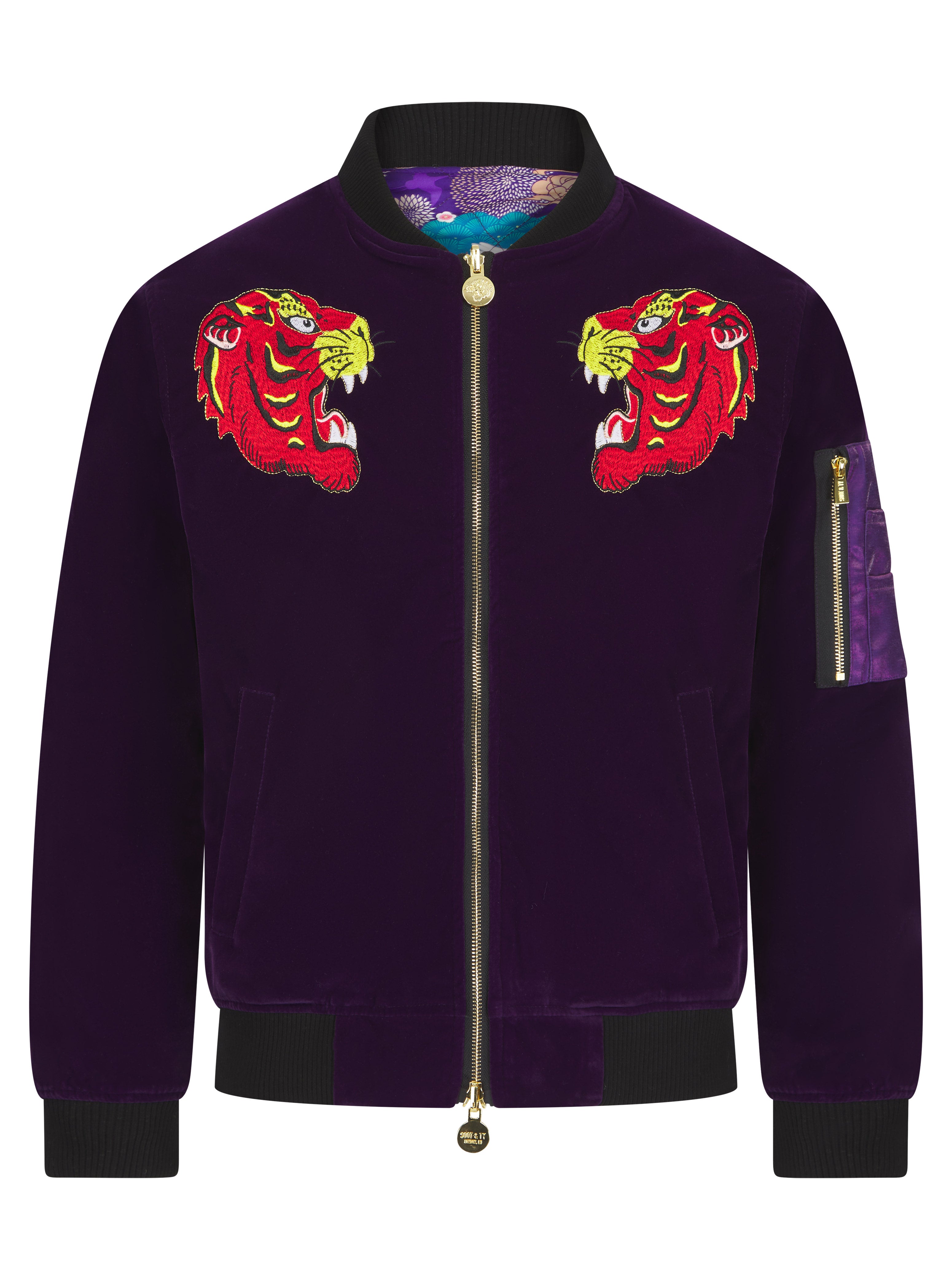 Royal Purple Reversible Velvet Tiger Sukajan Bomber Jacket