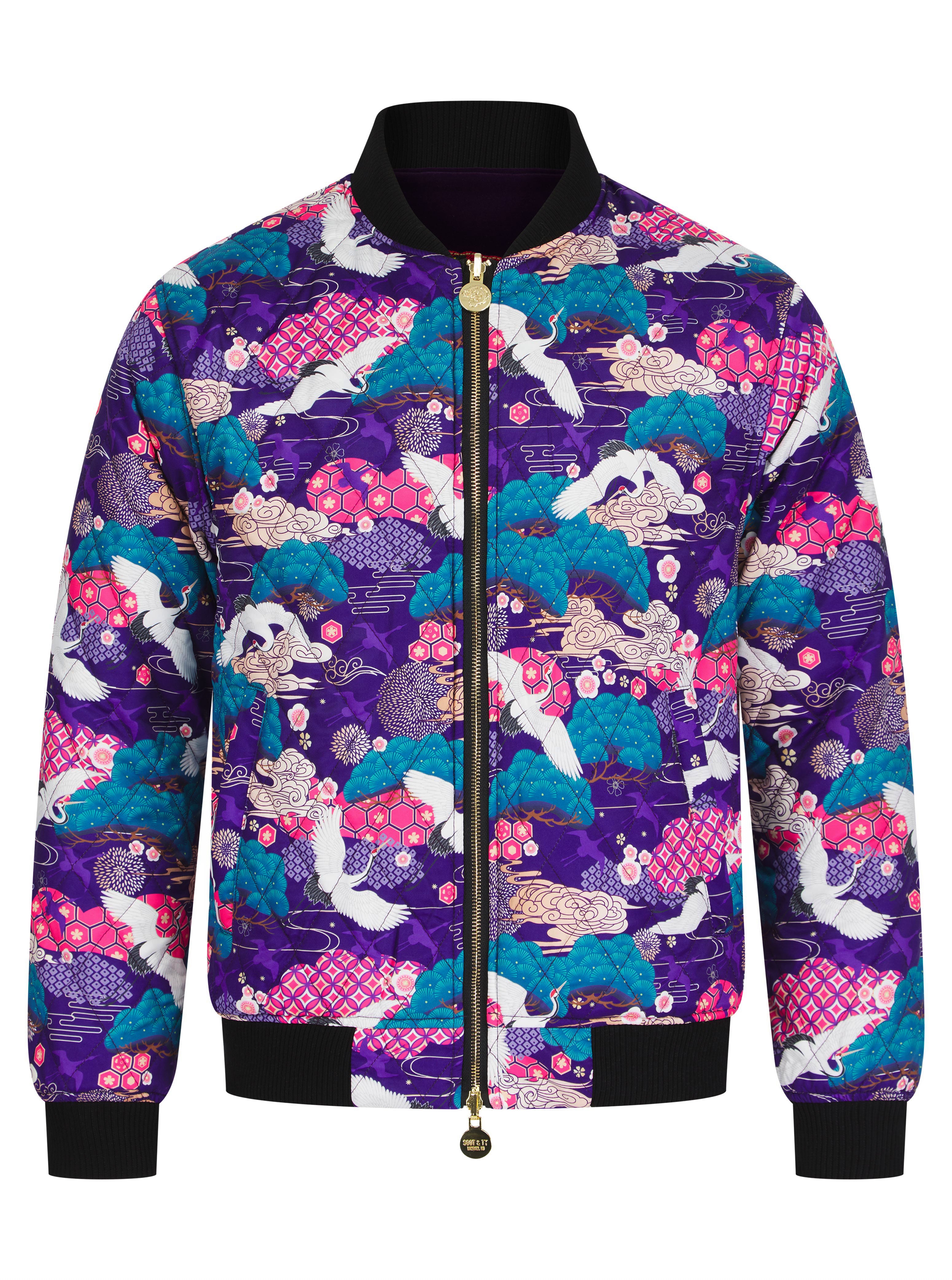 Royal Purple Reversible Velvet Tiger Sukajan Bomber Jacket