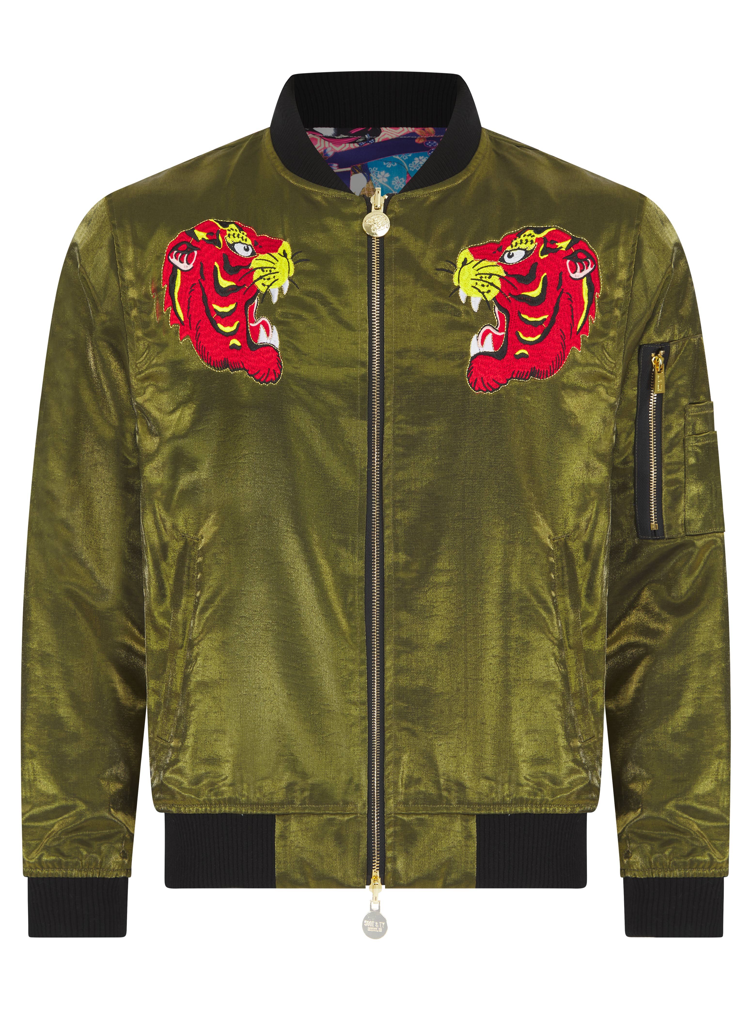 Olive Lumiere Reversible Tiger Sukajan Bomber Jacket