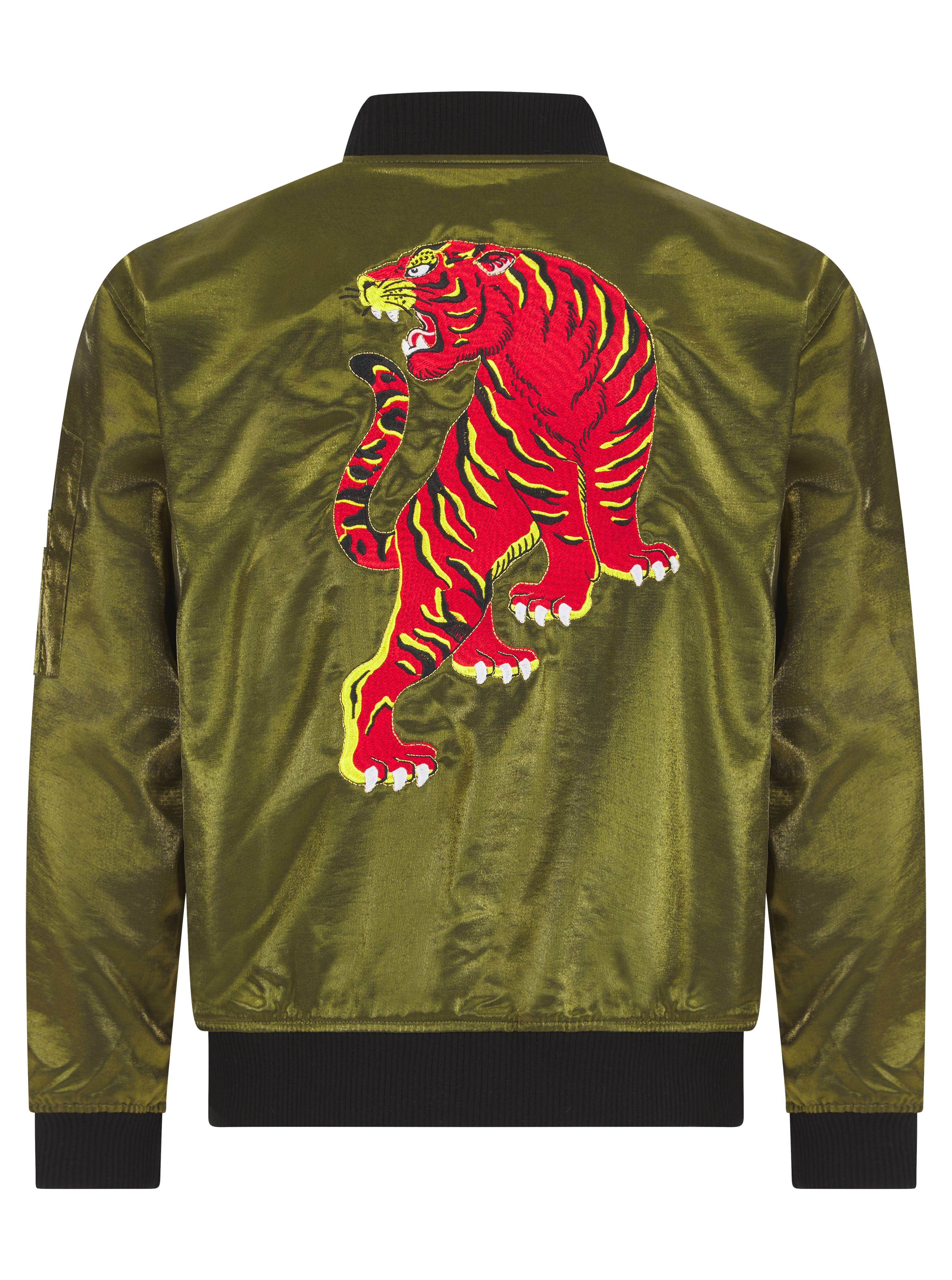 Olive Lumiere Reversible Tiger Sukajan Bomber Jacket