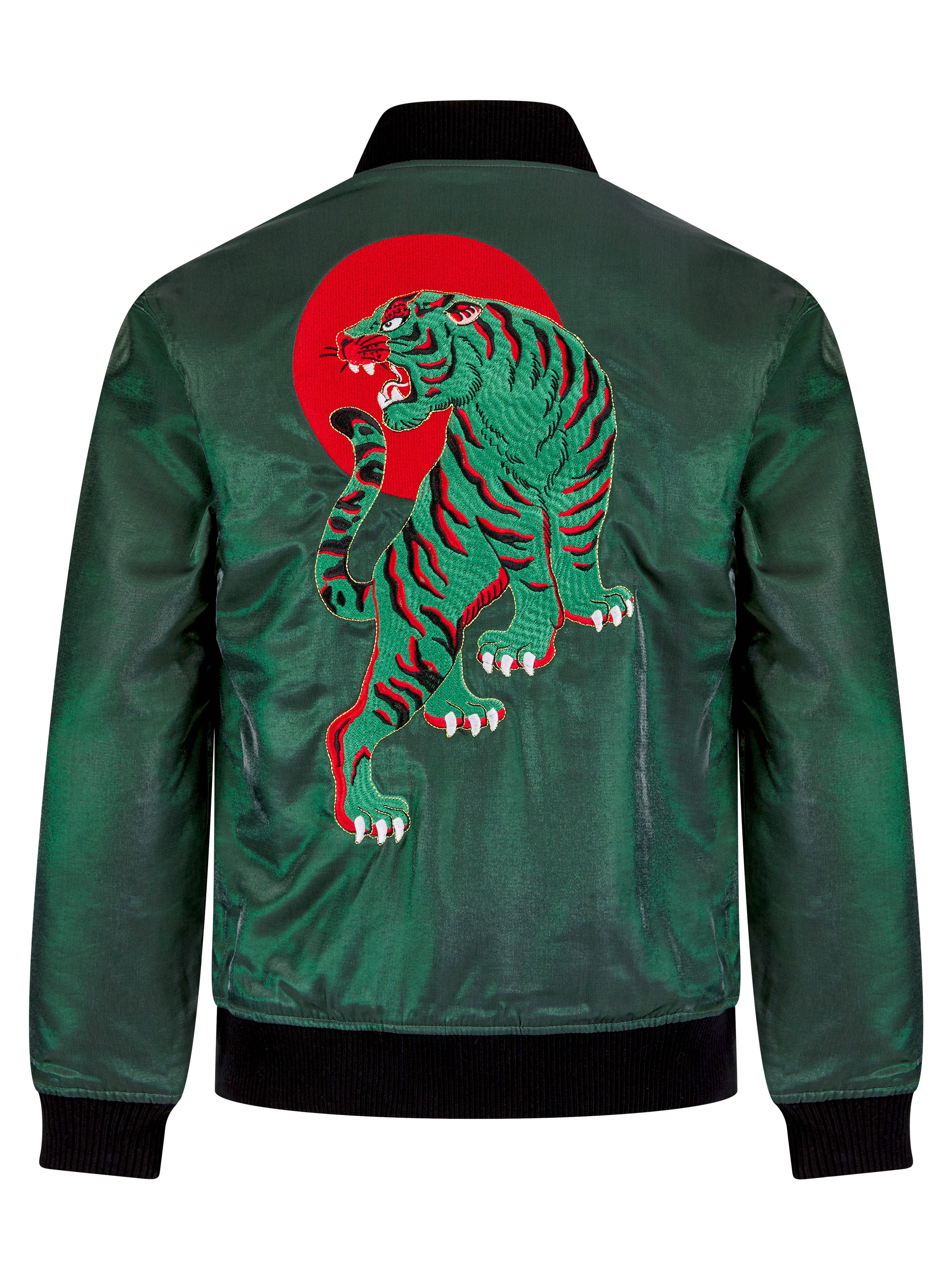 Green Reversible Tiger Sukajan Unisex Bomber Jacket