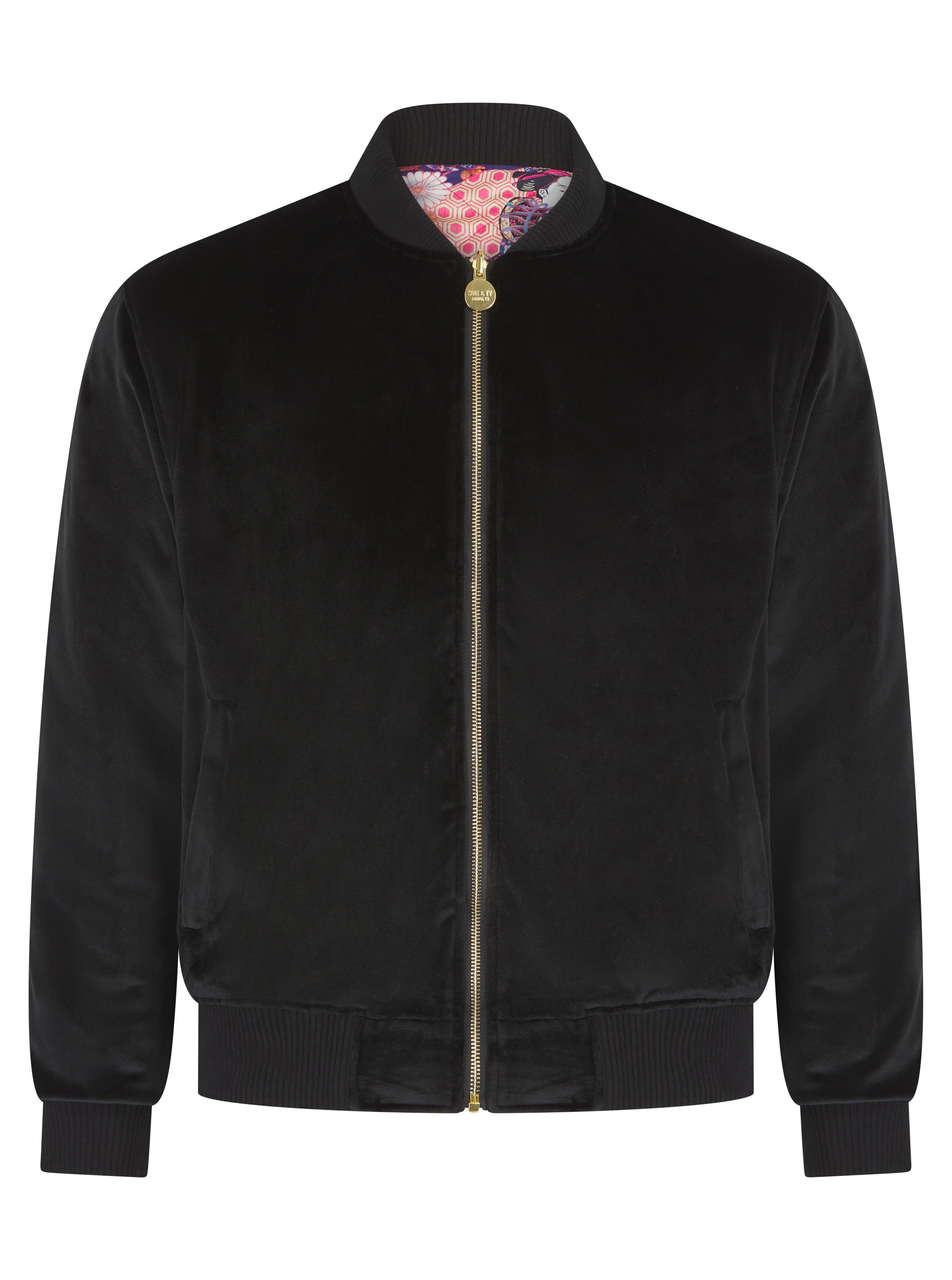 Black Reversible Velvet Quilted Bomber Jacket