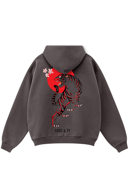 Zip-Up Reflective Tiger Print Relaxed Fit Hoodie