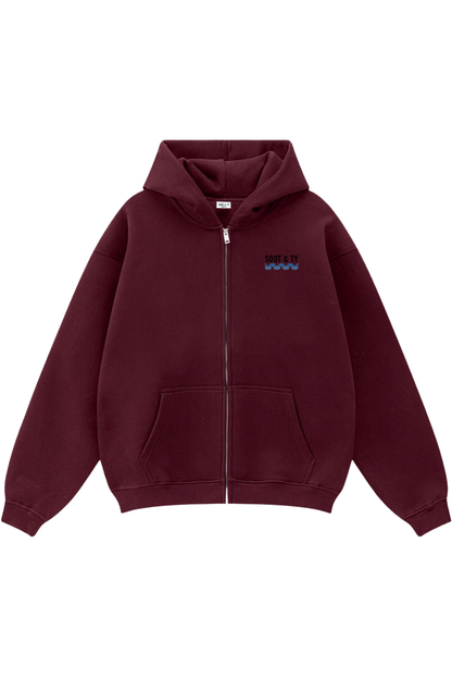 Zip-Up Reflective Pretty Crane Print Relaxed Fit Hoodie