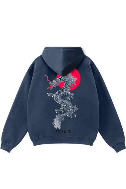 [PRE-ORDER] Zip-Up Reflective Dragon Print Relaxed Fit Hoodie
