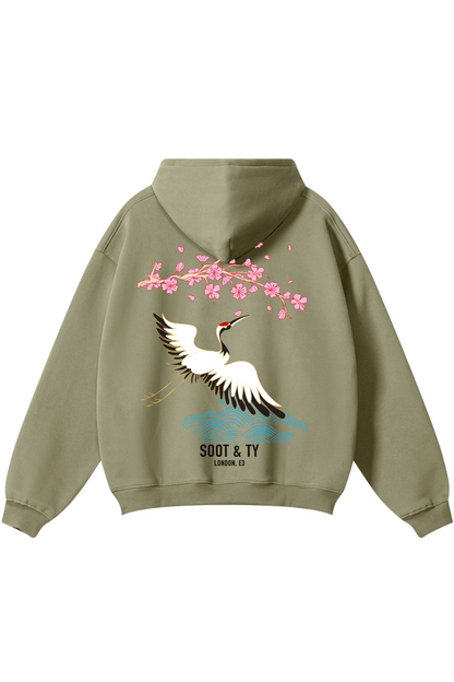 Soot and Ty Reflective Pretty Crane Print Relaxed Fit Hoodie