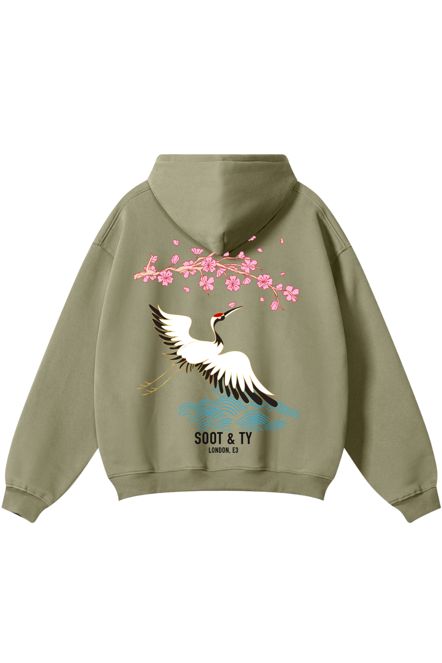 Soot and Ty Reflective Pretty Crane Print Relaxed Fit Hoodie