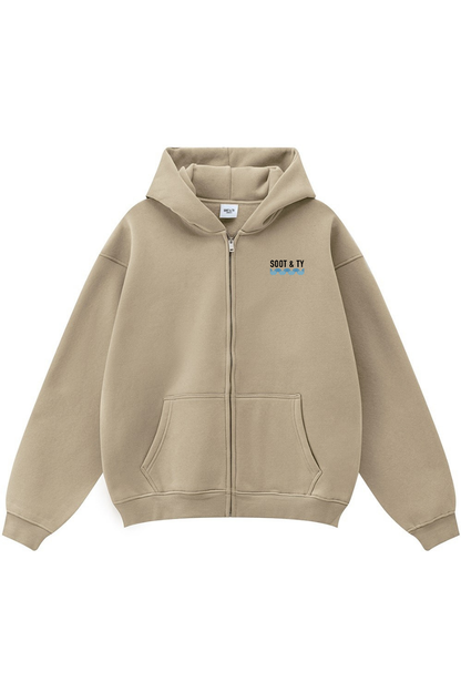 Zip-Up Reflective Koi Print Relaxed Fit Hoodie